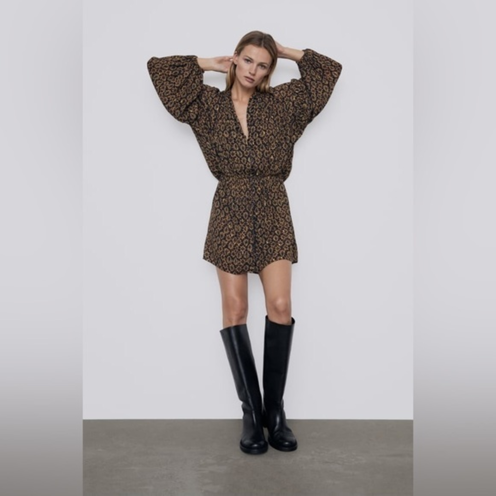 Zara Black Gold Print Mini Dress‎ Sz medium